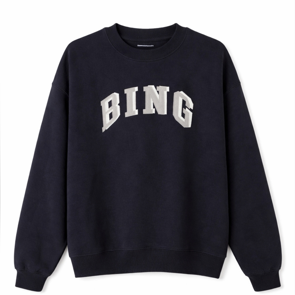 Anine Bing Navy Crewneck Sweatshirt with 'BING' Logo